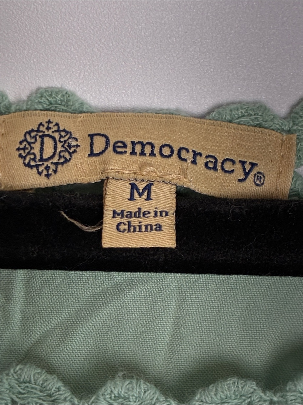 Democracy Sage Green Embroidered Crochet Peasant Blouse - Picture 2 of 9
